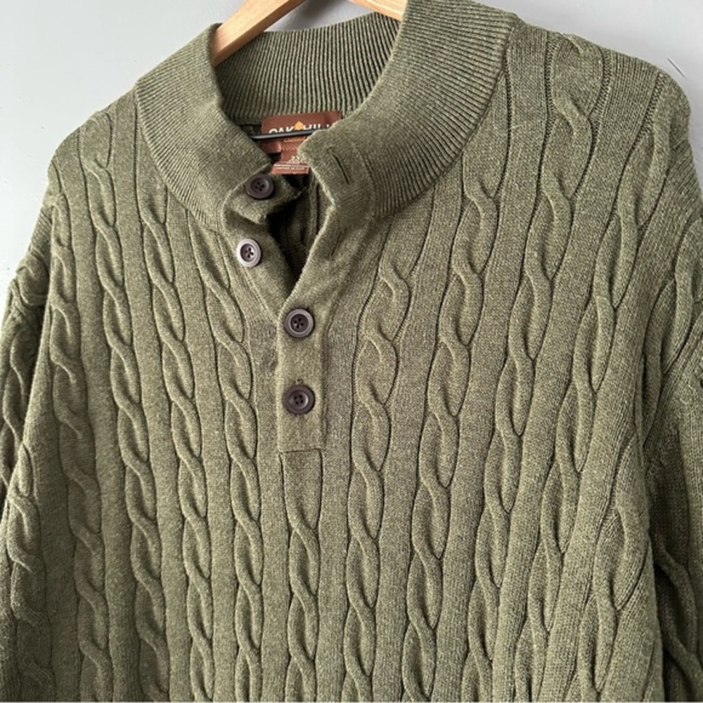 Oak Hill Men's 100% Cotton Botton Collar Sweater | Army Green - Picture 4 of 9